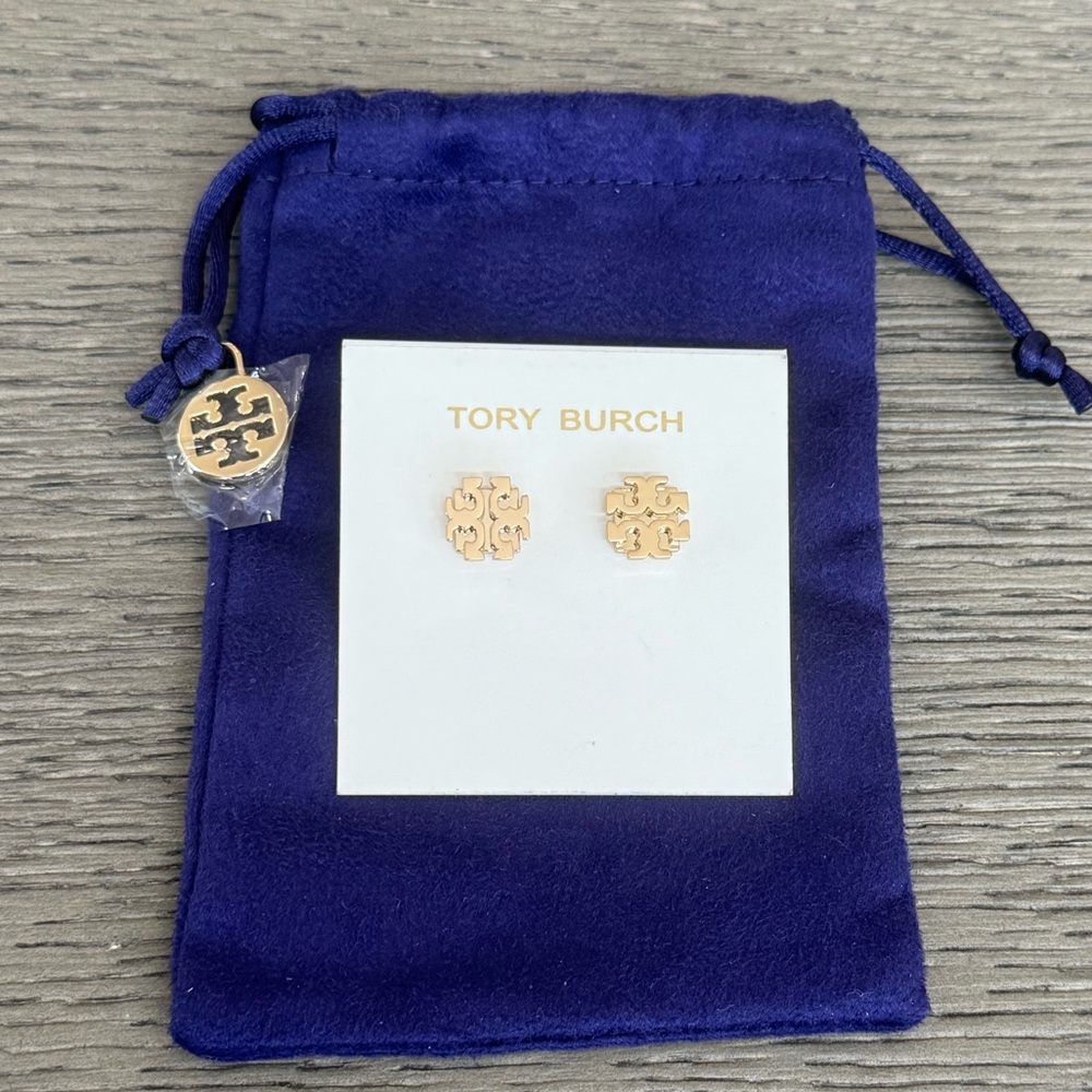 NWT Tory Burch Small T Logo Gold Stud Earrings